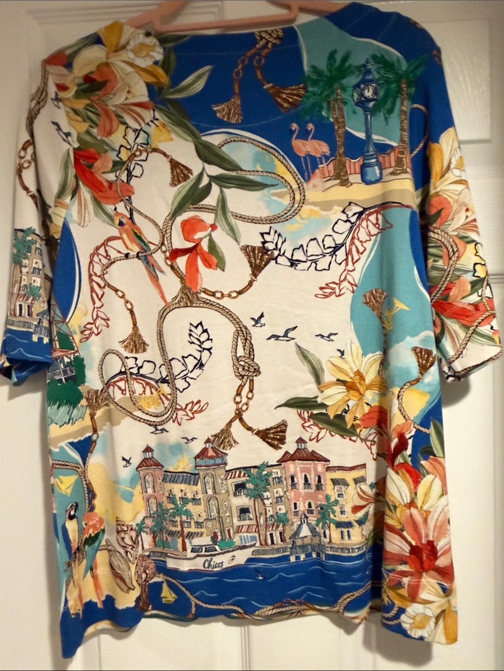 Chico's Blue and White Tropical Scenic Tunic - Picture 5 of 5